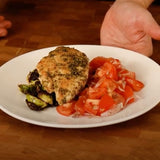 Nonna's Italian Chicken Breast with Roasted Brussels Sprouts and Tomato Salad - FLAVRBOMBS